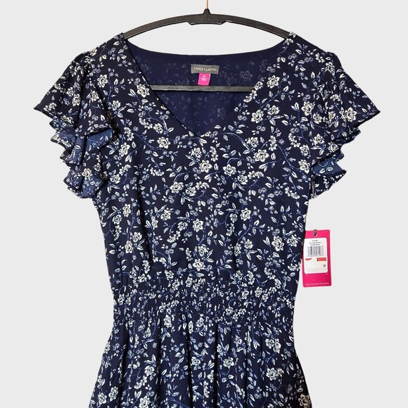 Vince Camuto Ruffled Cap Sleeve Dress Floral Blue Size XS NWT - Picture 5 of 9